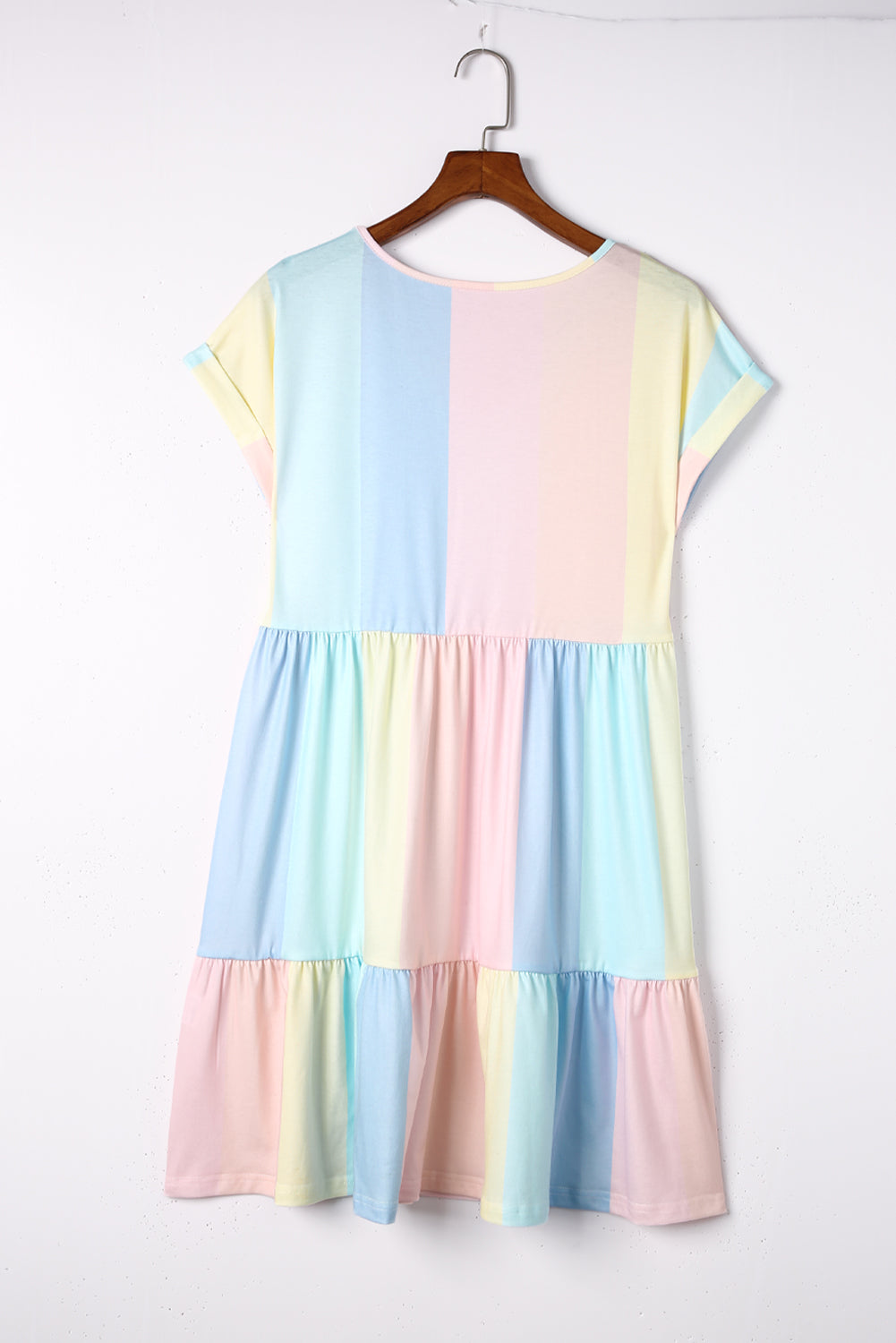 Mini-robe à plusieurs niveaux à rayures multicolores et blocs de couleurs