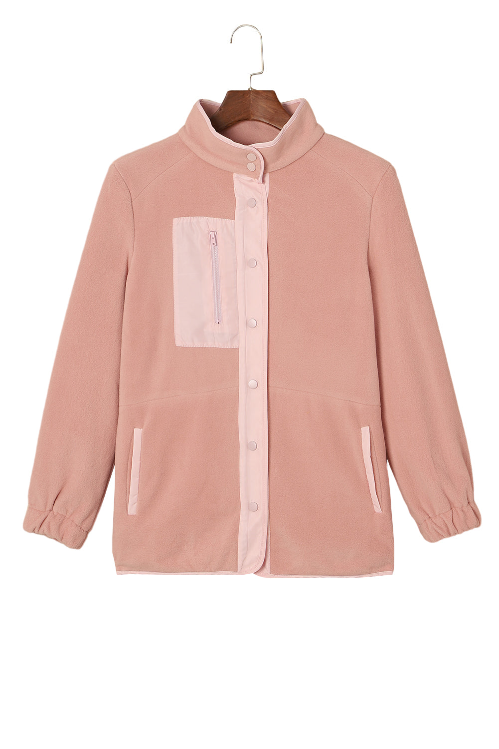Pink Sherpa jakna s džepovima s kontrastnim obrubom