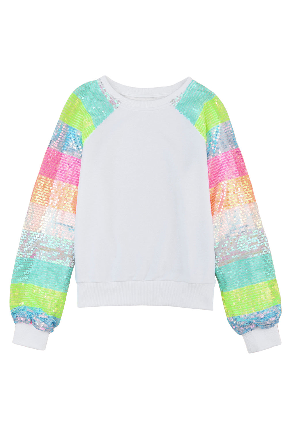 Graues Pullover-Sweatshirt mit Pailletten und Farbblock-Raglanärmeln