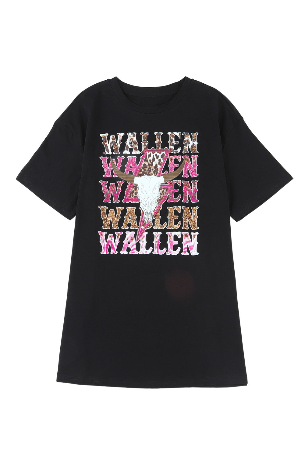 Črna velika majica z grafiko kravje lobanje WALLEN