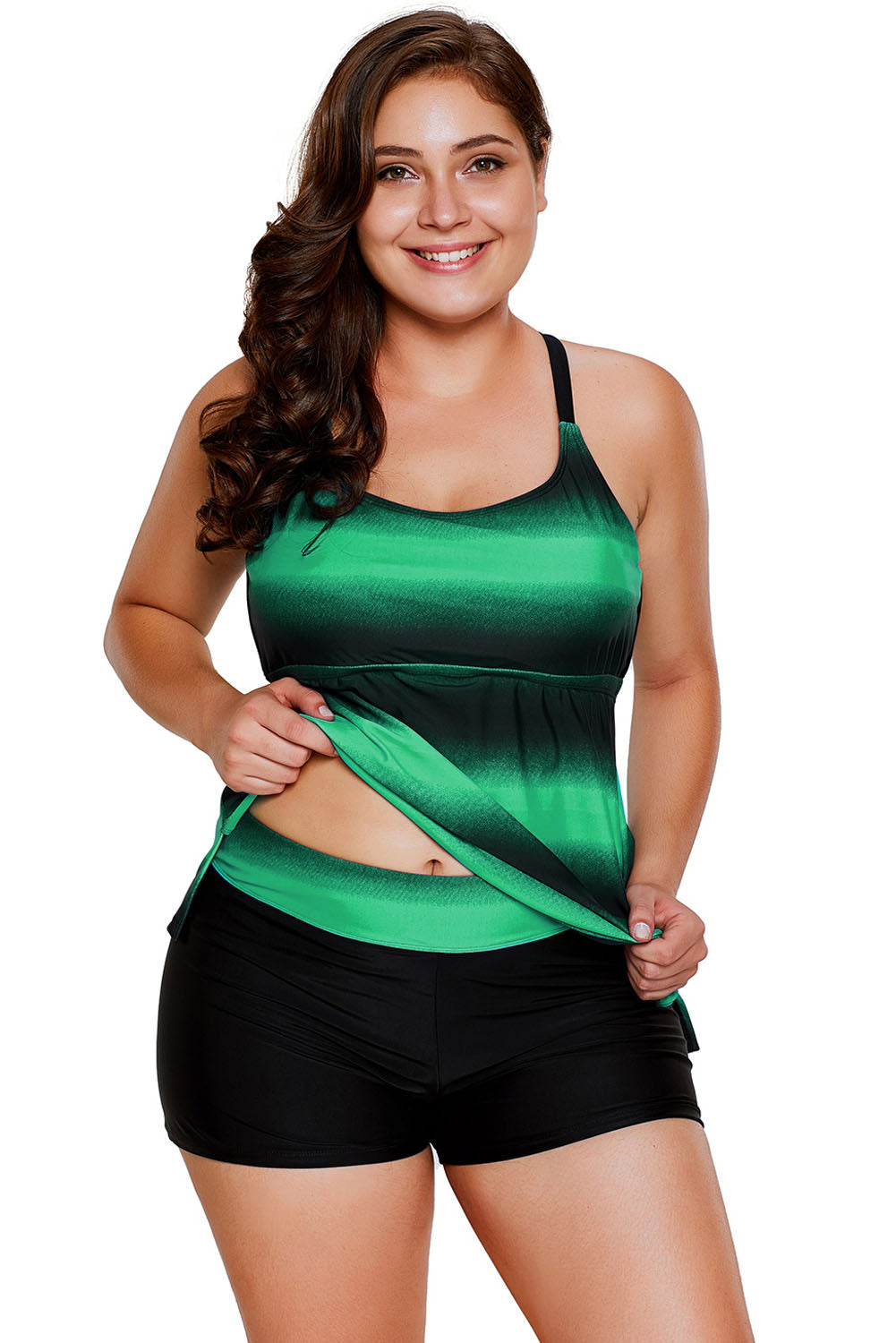 Greenish Strappy Hollow-out Back Plus Size Tankini