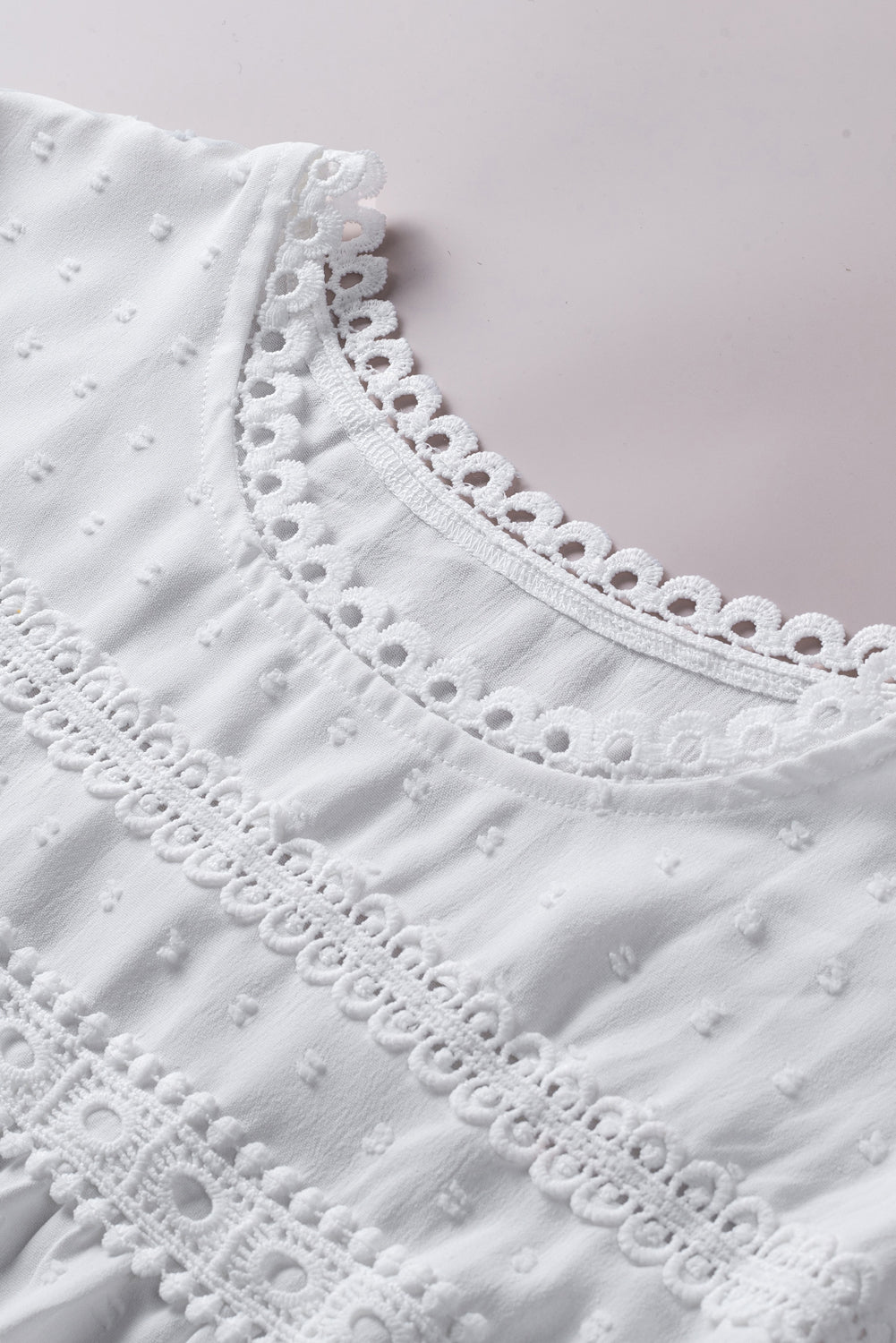 White Swiss Dot Lace Splicing Short Sleeve Top