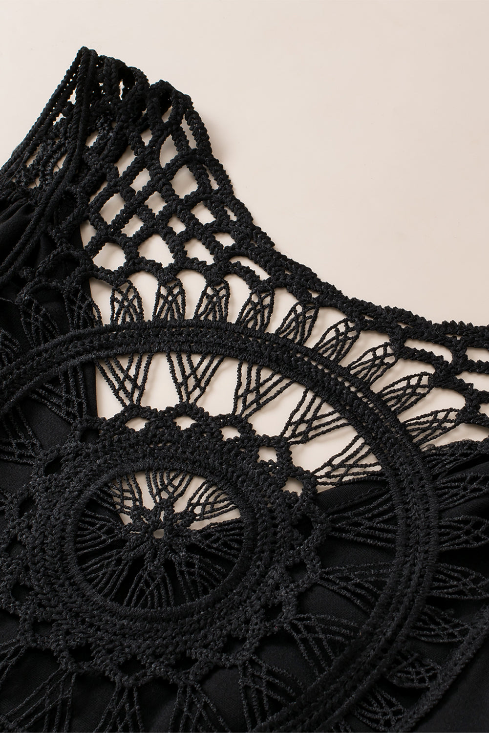 Black Bohemian Crochet Patchwork Sleeveless Tunic