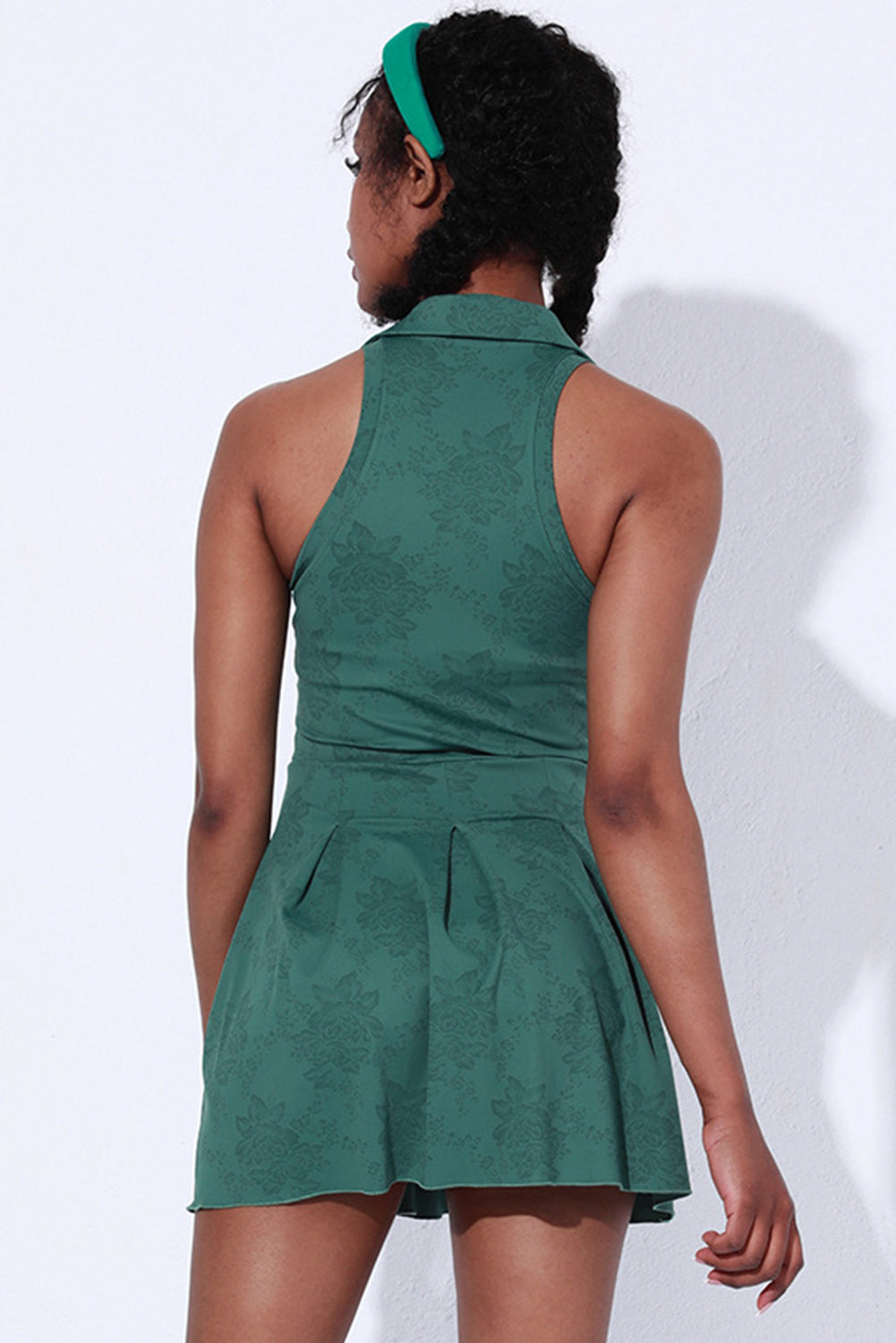 Blackish Green Sleeveless V Neck Shirt Collar Sports Mini Dress