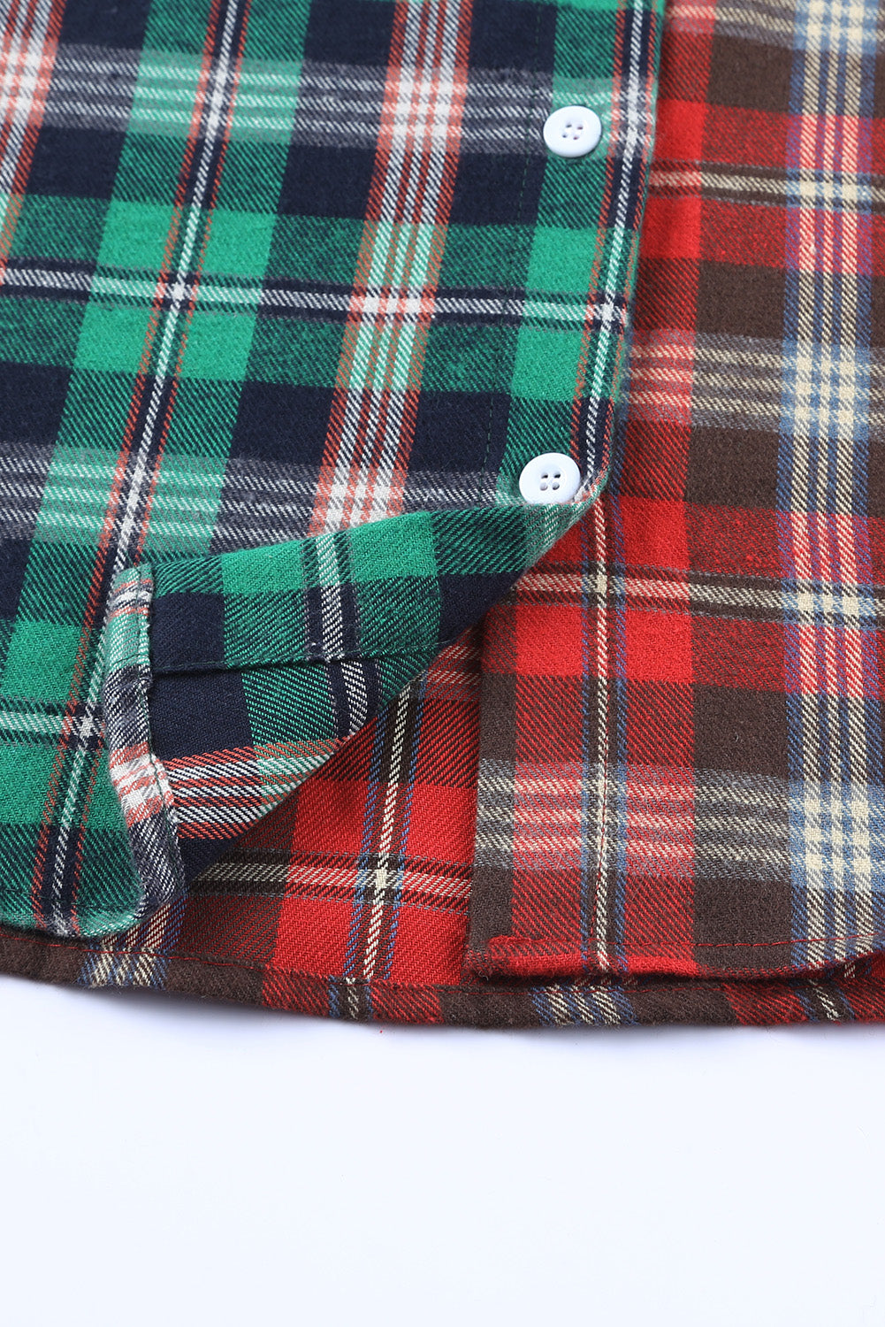 Camicia a maniche lunghe con bottoni a blocchi di colore scozzese verde