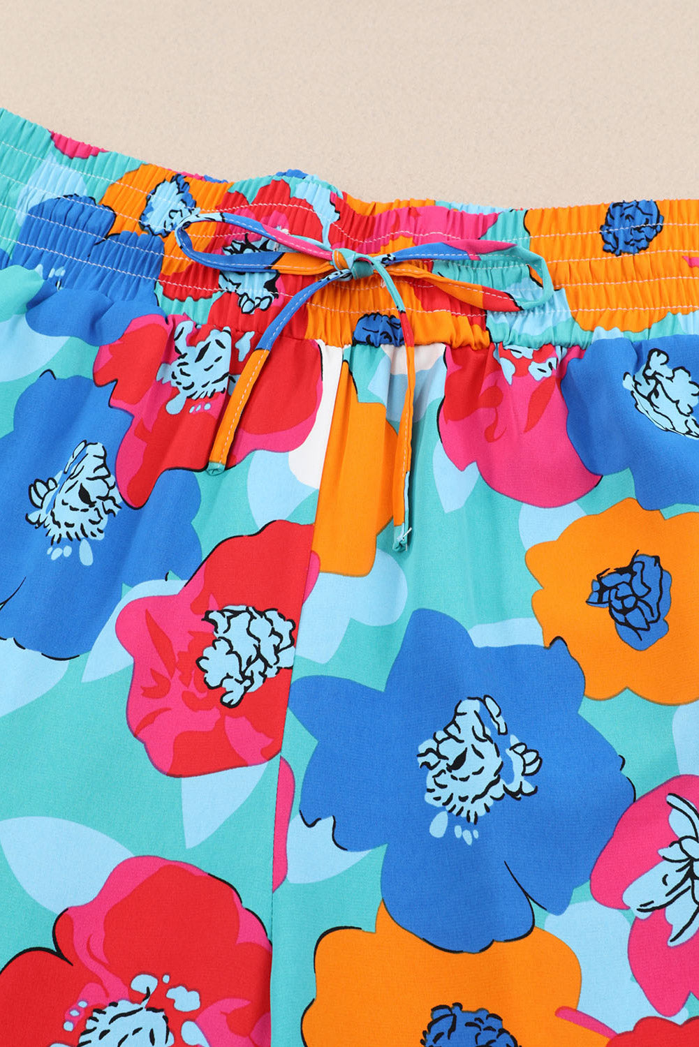 Pantaloni con cintura ampia con coulisse e stampa floreale astratta multicolore