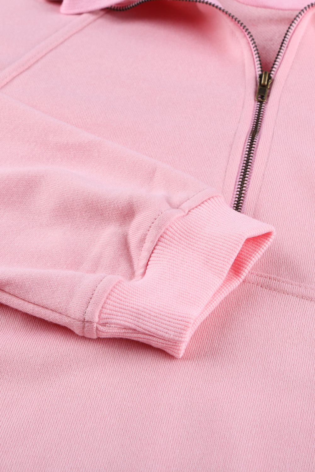 Pamučni pulover s pola patentnim zatvaračem Nebeskoplava majica s džepovima