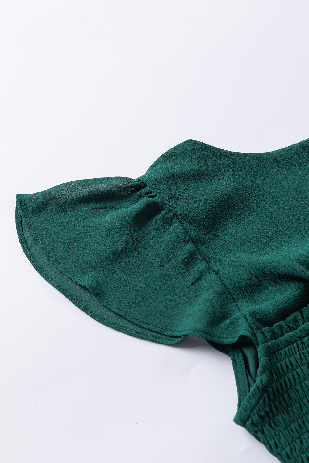 Sea Green Shirred Open Back Sweetheart Neck Ruffled Midi Dress