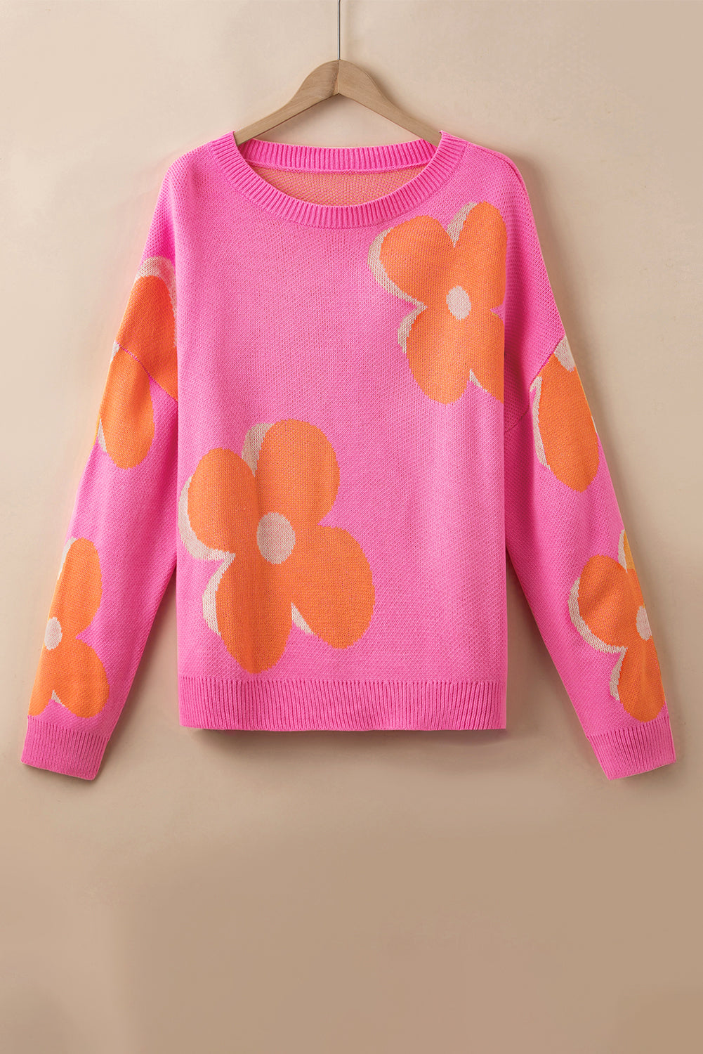 Bonbon Plus Size Pullover mit Blumenmuster und überschnittener Schulter