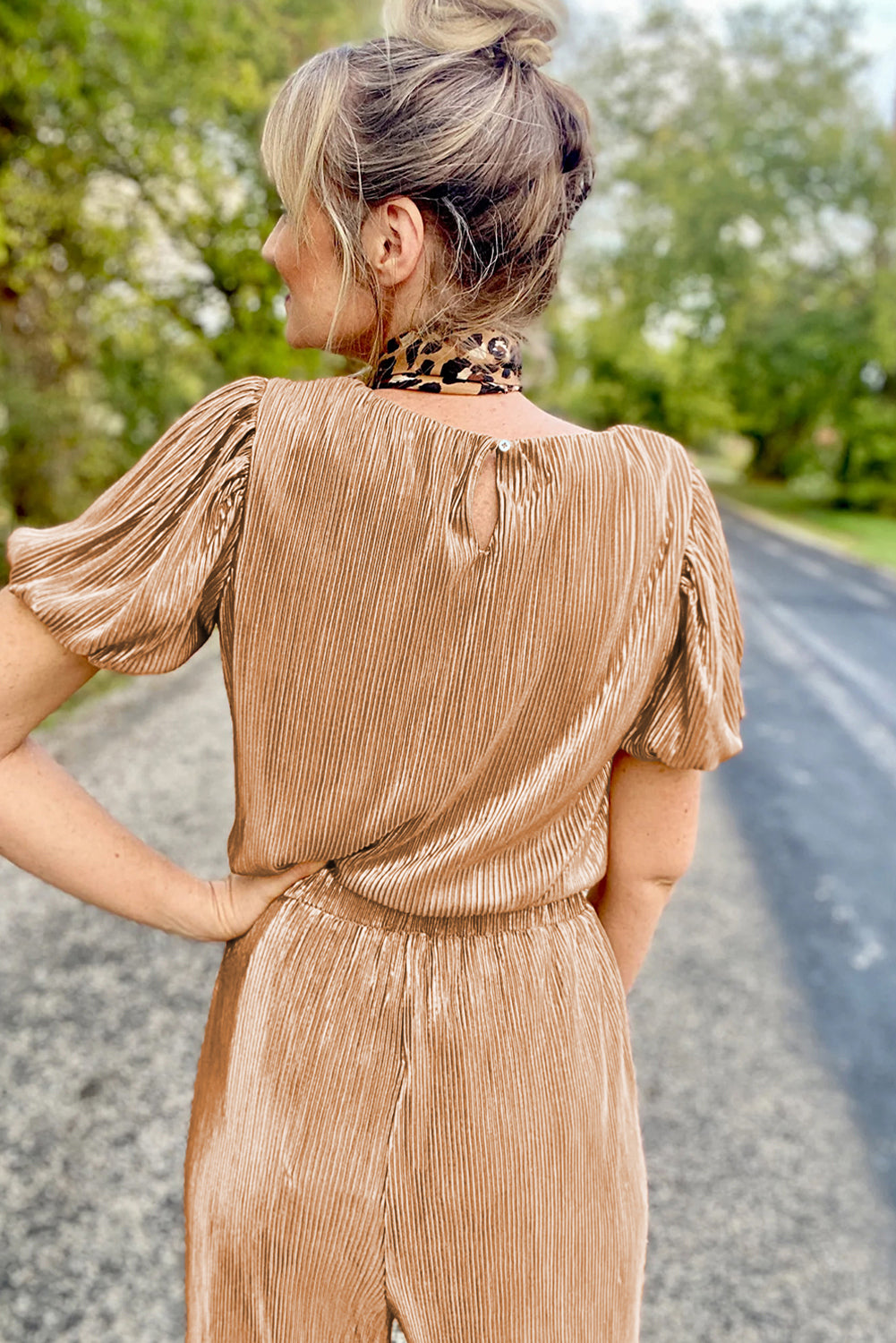 Ensemble haut plissé à manches bouffantes et pantalon large Clay