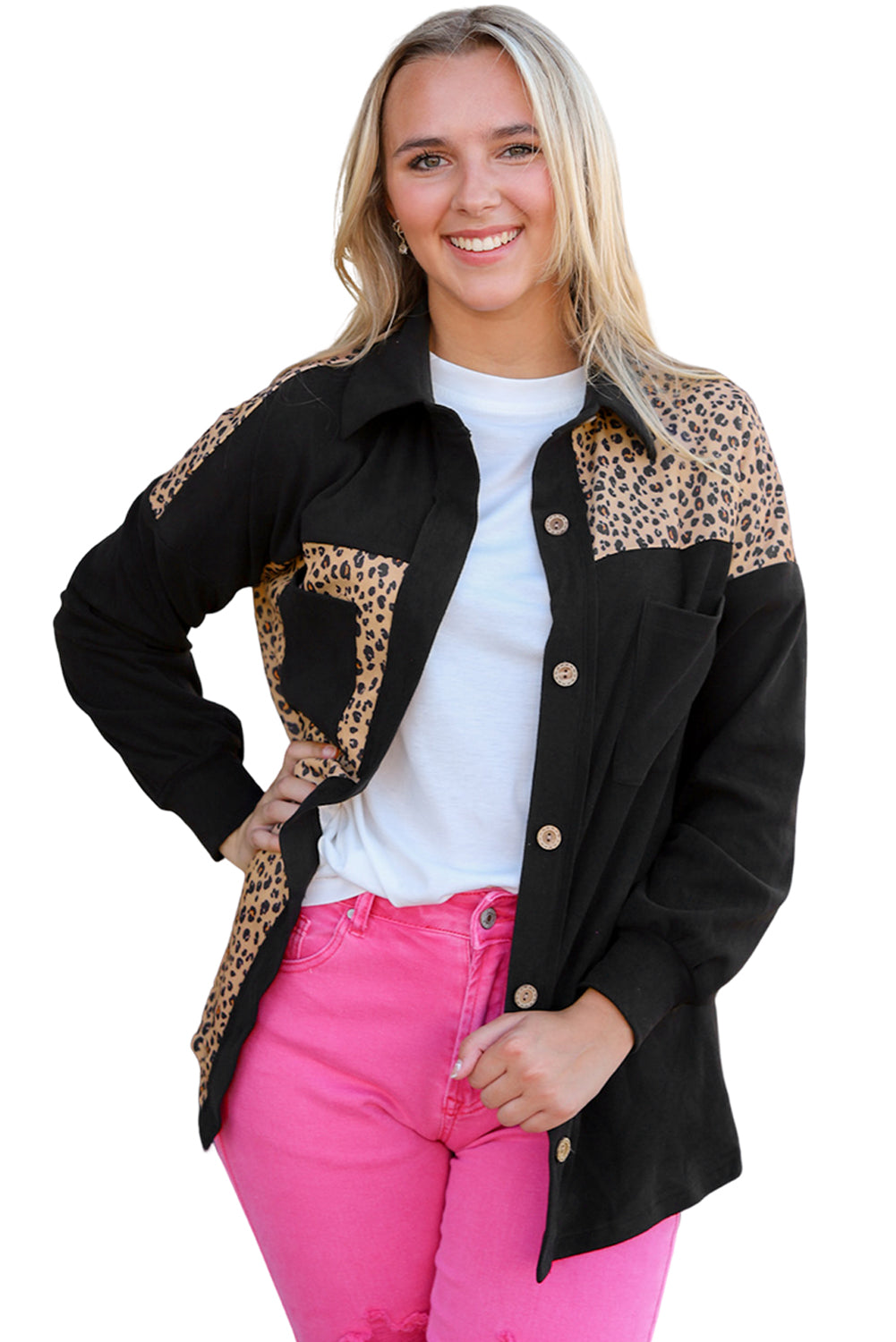 Schwarze Patchwork-Jacke mit Leopardenmuster