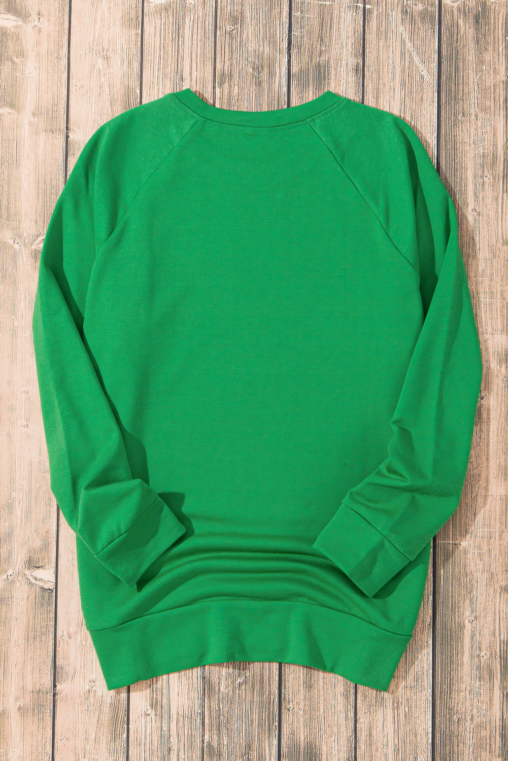 Sweat-shirt vert uni à col rond et manches raglan