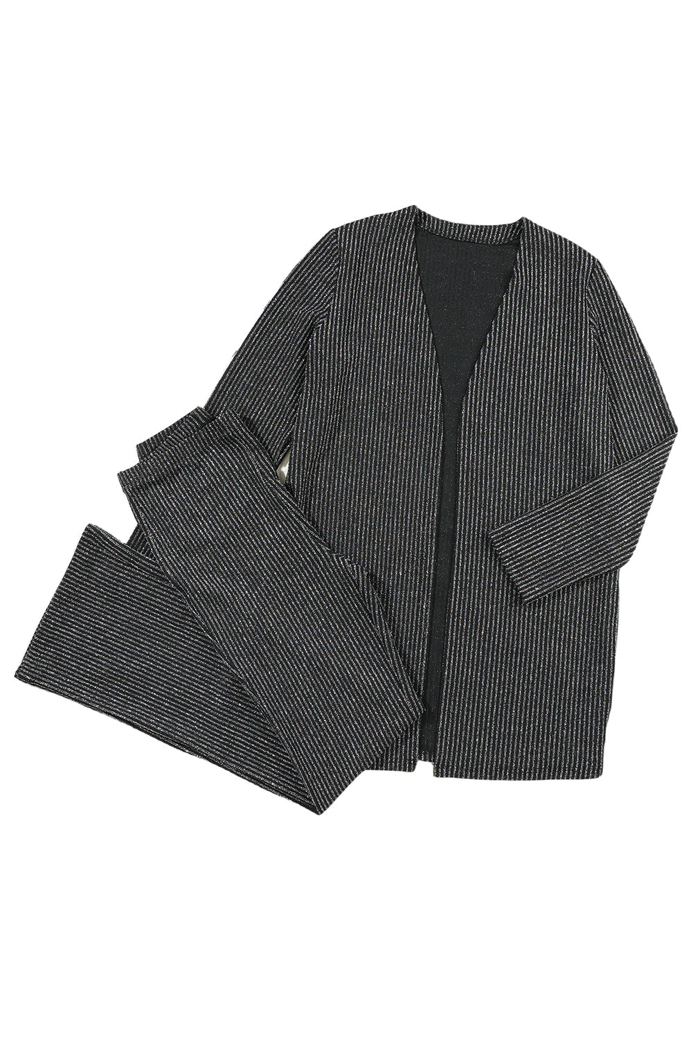 Completo cardigan a coste nero metallizzato e pantaloni a zampa d'elefante