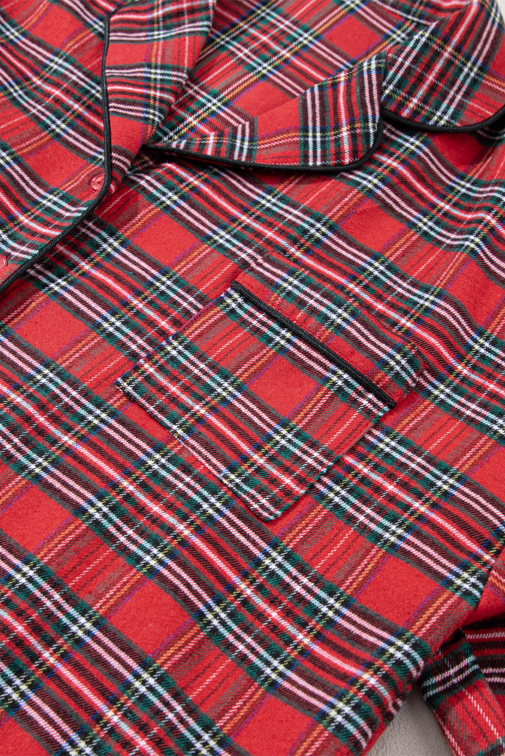 Fiery Red Tartan Plaid Print Long Sleeve Shirt and Pants Pajama Set