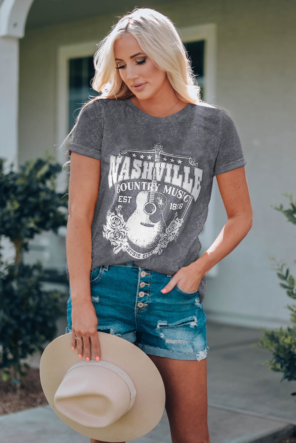 Vatreno crvena Nashville Music City Graphic mineralna isprana majica