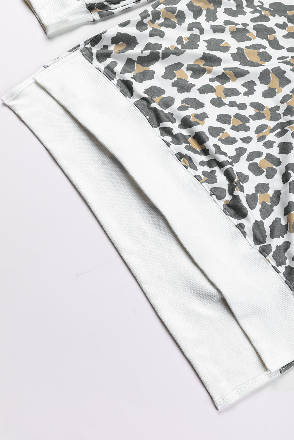 White Printed Solid Trim Leopard Print Top