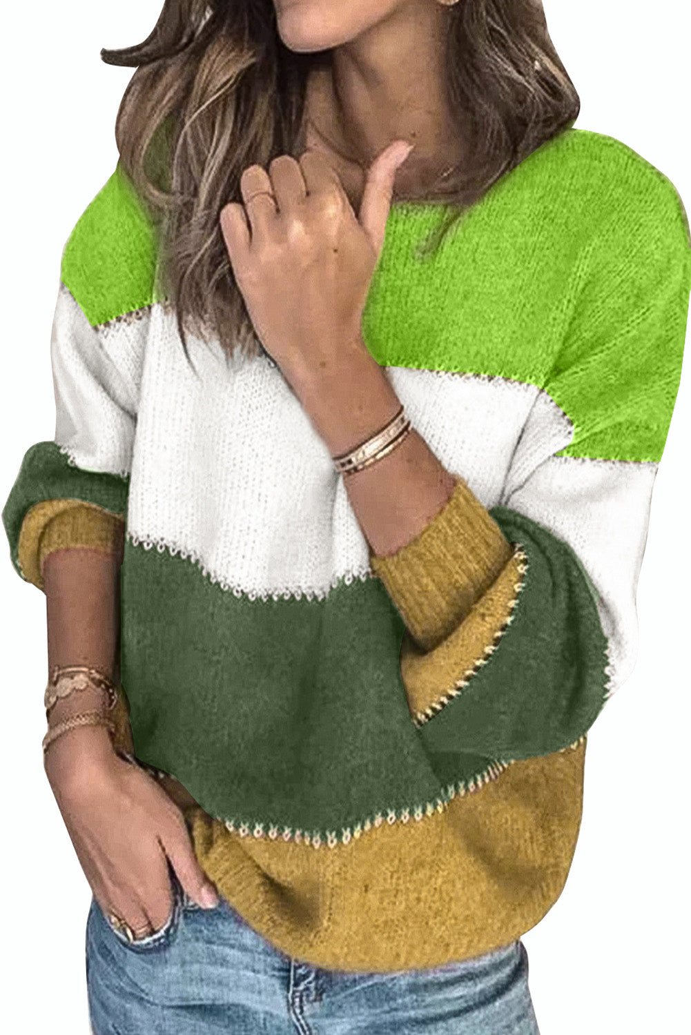 Zeleni pulover Colorblock zimski pulover