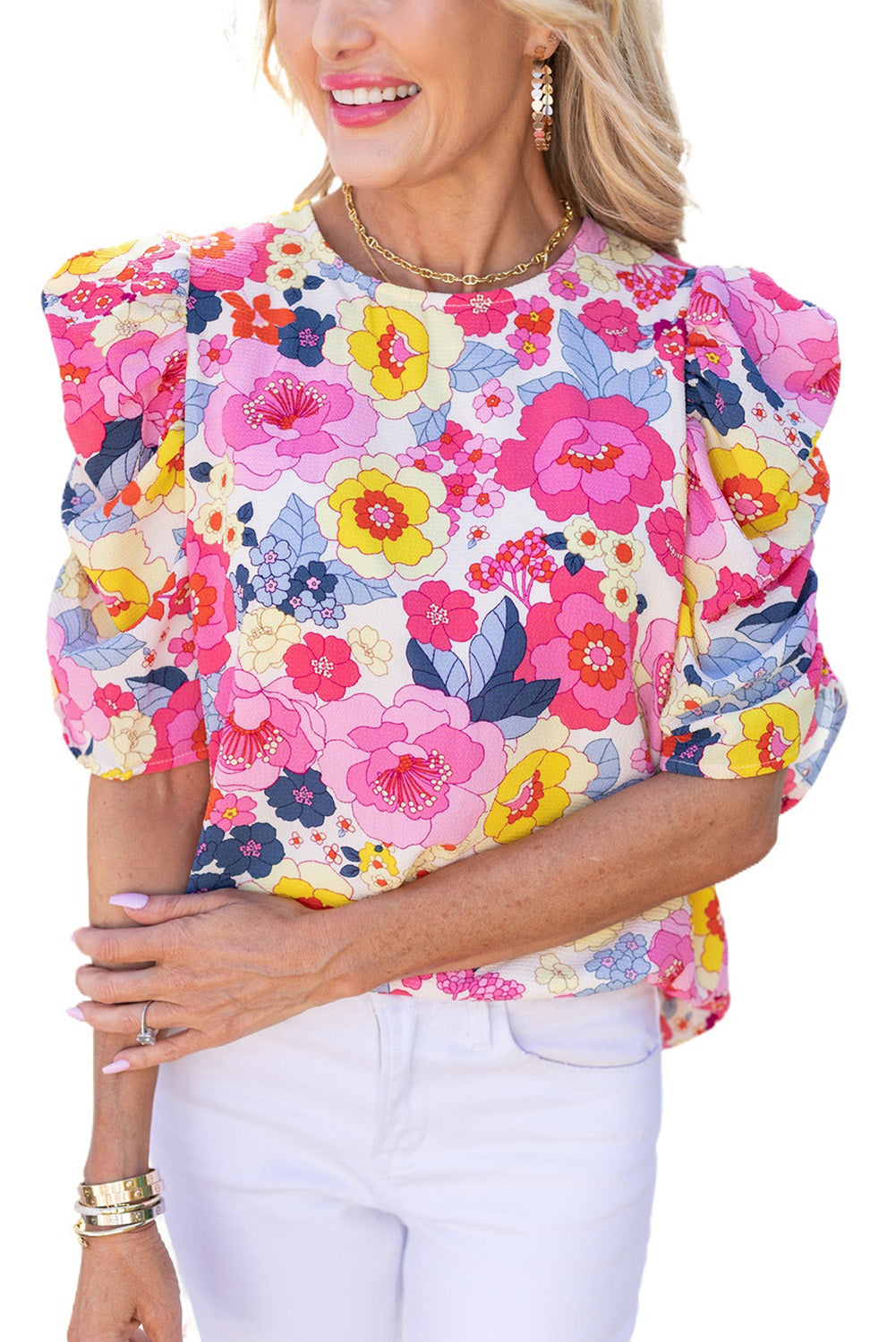 Cvetlična bluza z napihnjenimi rokavi