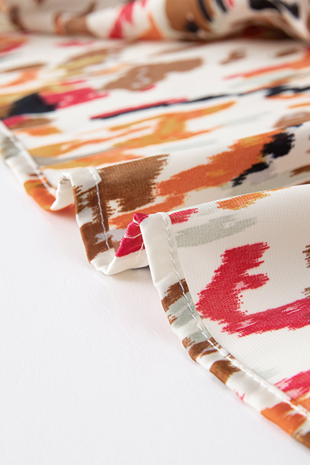 Multicolour Abstract Print 3/4 Puff Sleeve Ruffle Blouse