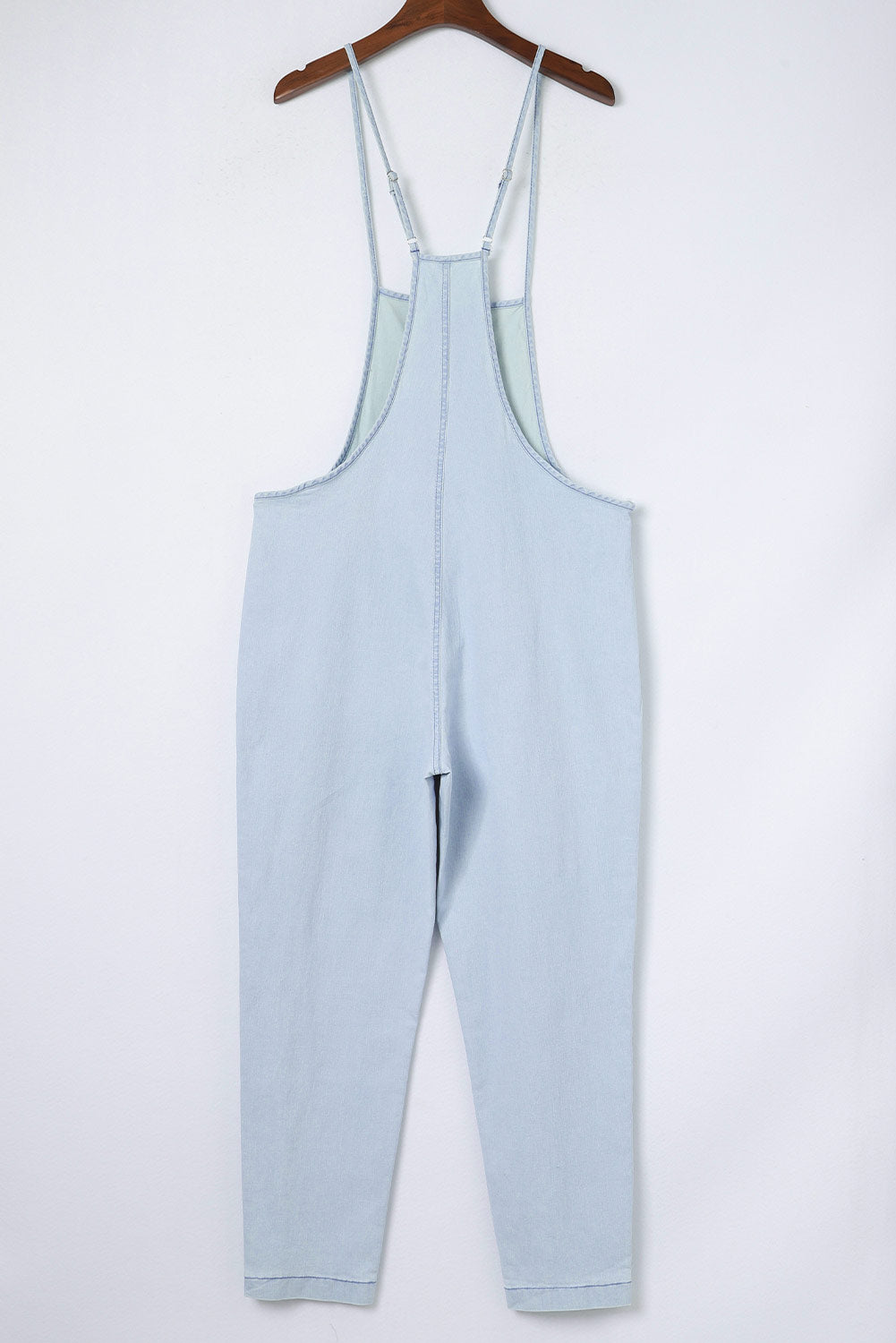Sky Blue Chambray Pocketed Adjustable Straps Jumpsuit