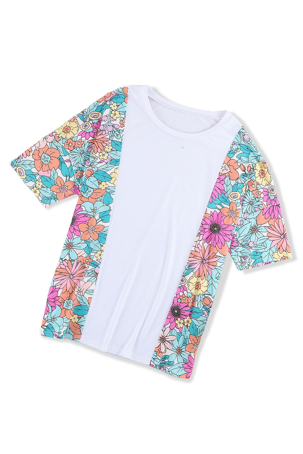 Bela majica s kratkimi rokavi s cvetličnim vzorcem