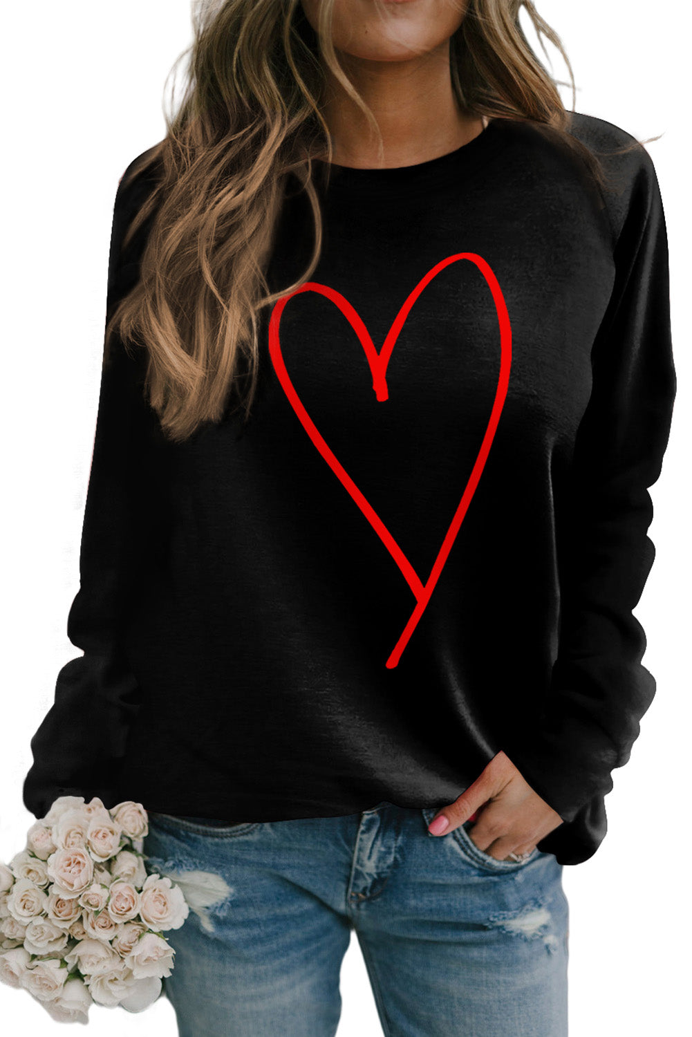 Black Simple Heart Graphic Valentine's Sweatshirt