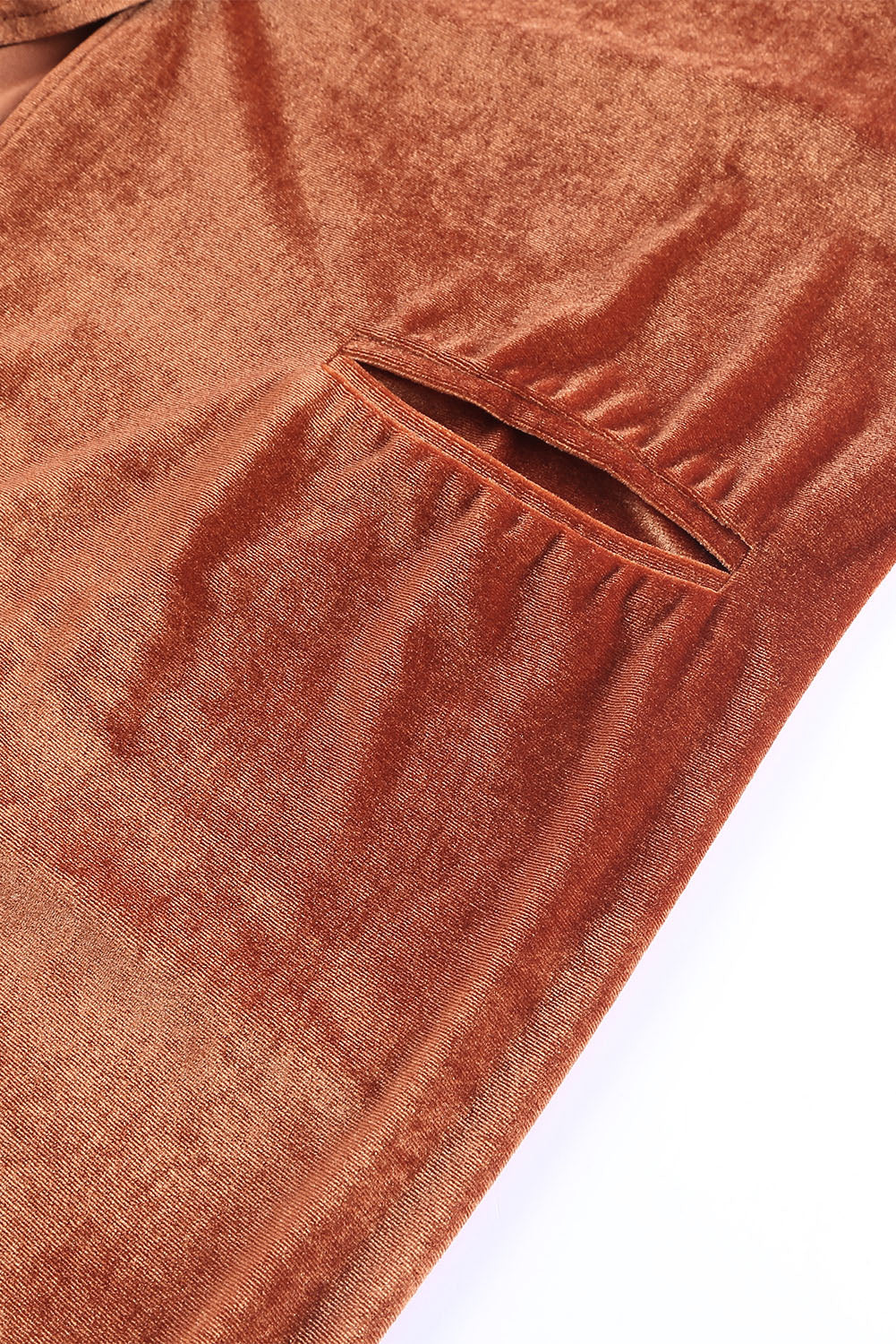 Manteau de poche à manches longues en velours rétro marron