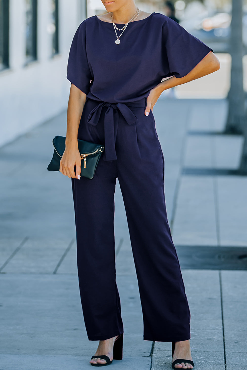 Gray Oh So Glam Belted Wide Leg Jumpsuit