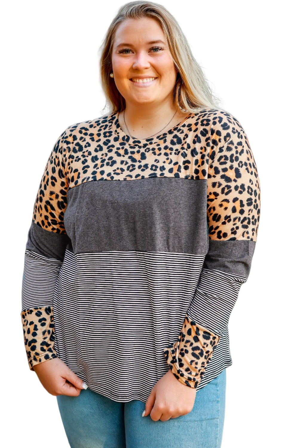 Leopard majica dugih rukava velike veličine s kravljim/leopard prugama