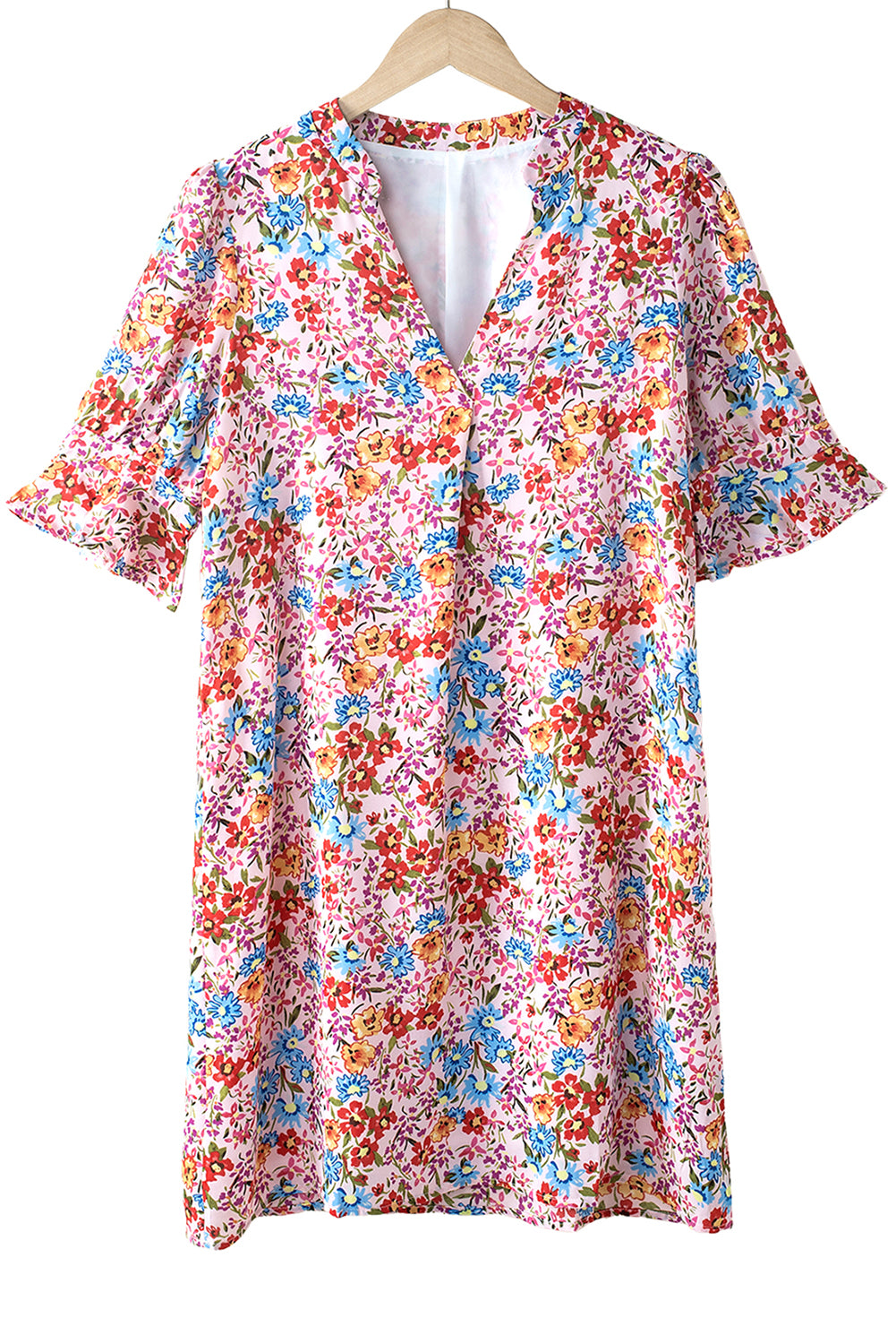 Boho Floral Printed Flutter Sleeve Dress