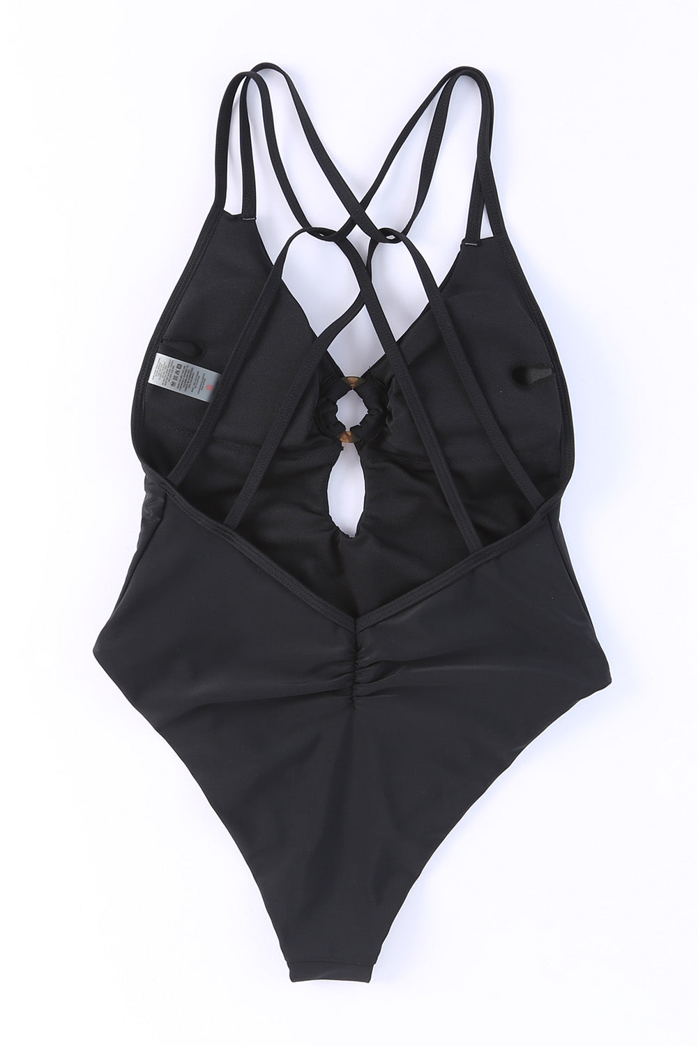 Black O-ring Decor Hollowed Strappy One Piece Swimsuit