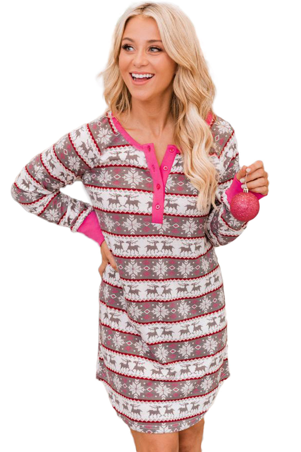 Henley-Pyjamakleid mit Rosen-Weihnachtsmuster