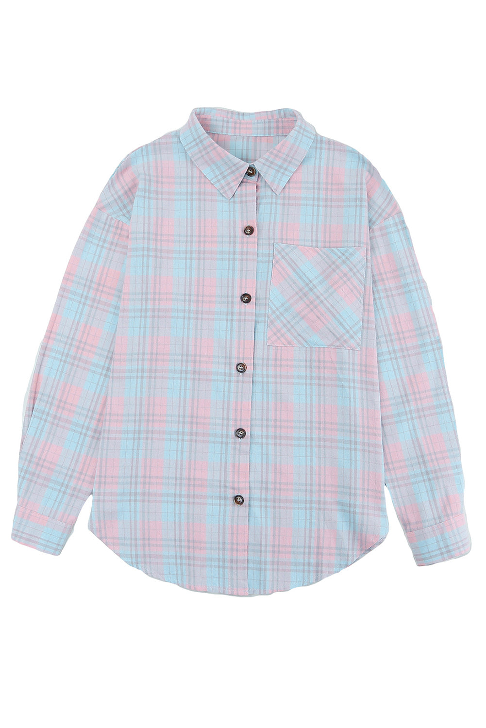 Camicia a maniche lunghe con motivo scozzese con scollo a colletto rosa