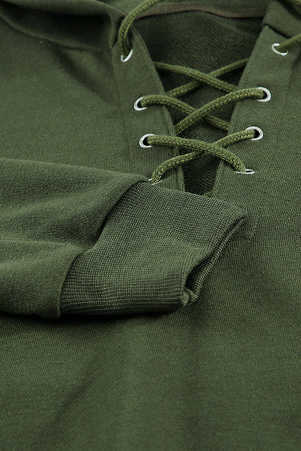 Green Casual Solid Color Lace-up Hoodie