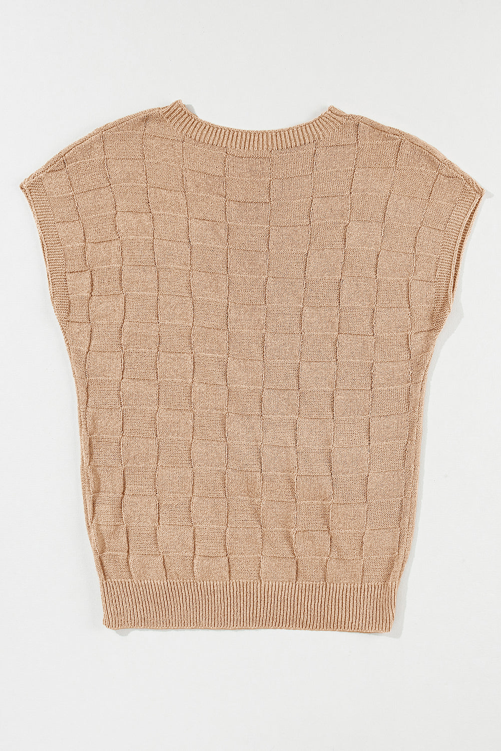 Siv mrežasto teksturiran pleten pulover s kratkimi rokavi