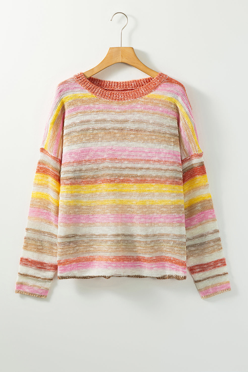 Pull à épaules tombantes en tricot à rayures multicolores