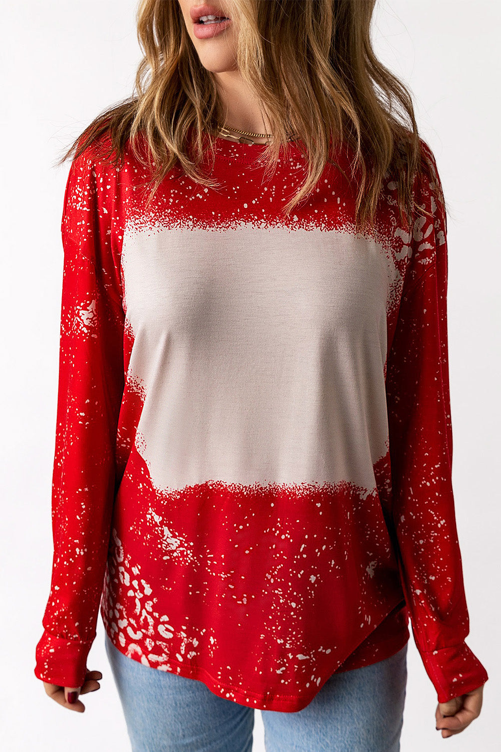 Ognjeno rdeč retro beljen pulover z leopardjimi pikami