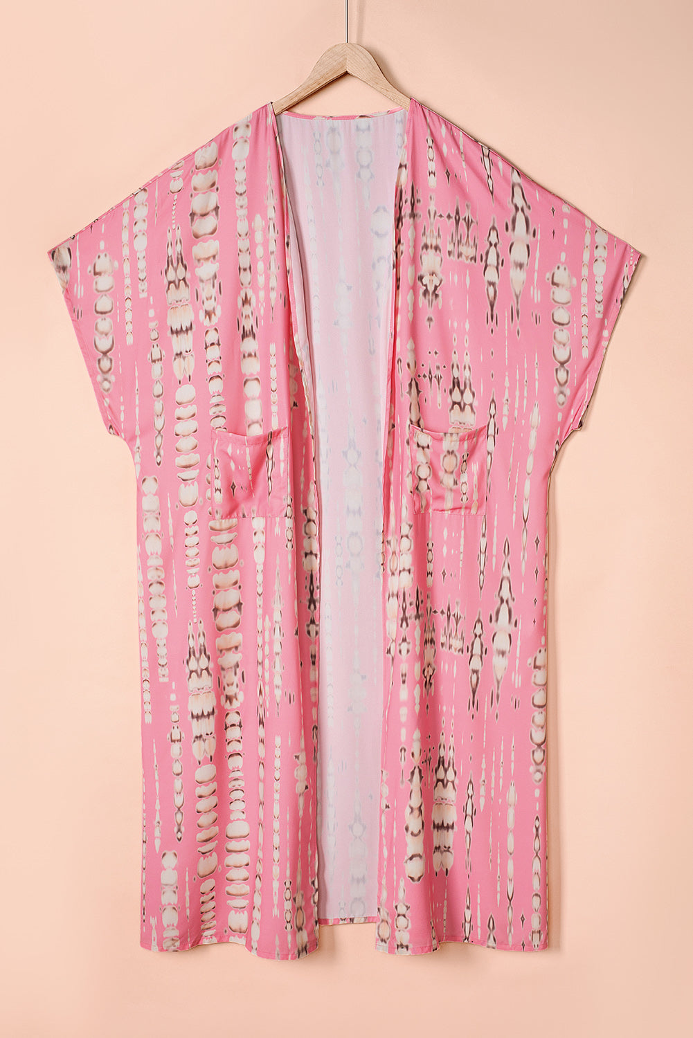 Ružičasti Bohemian Tie Dye oversize dugi kimono
