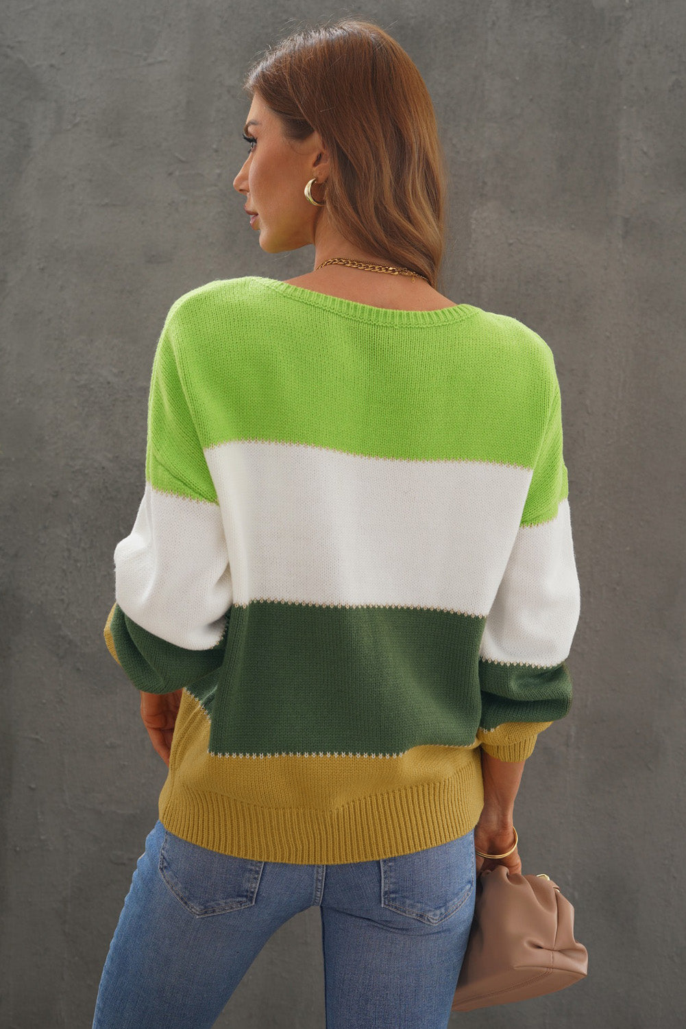 Green Pullover Colorblock Winter Sweater