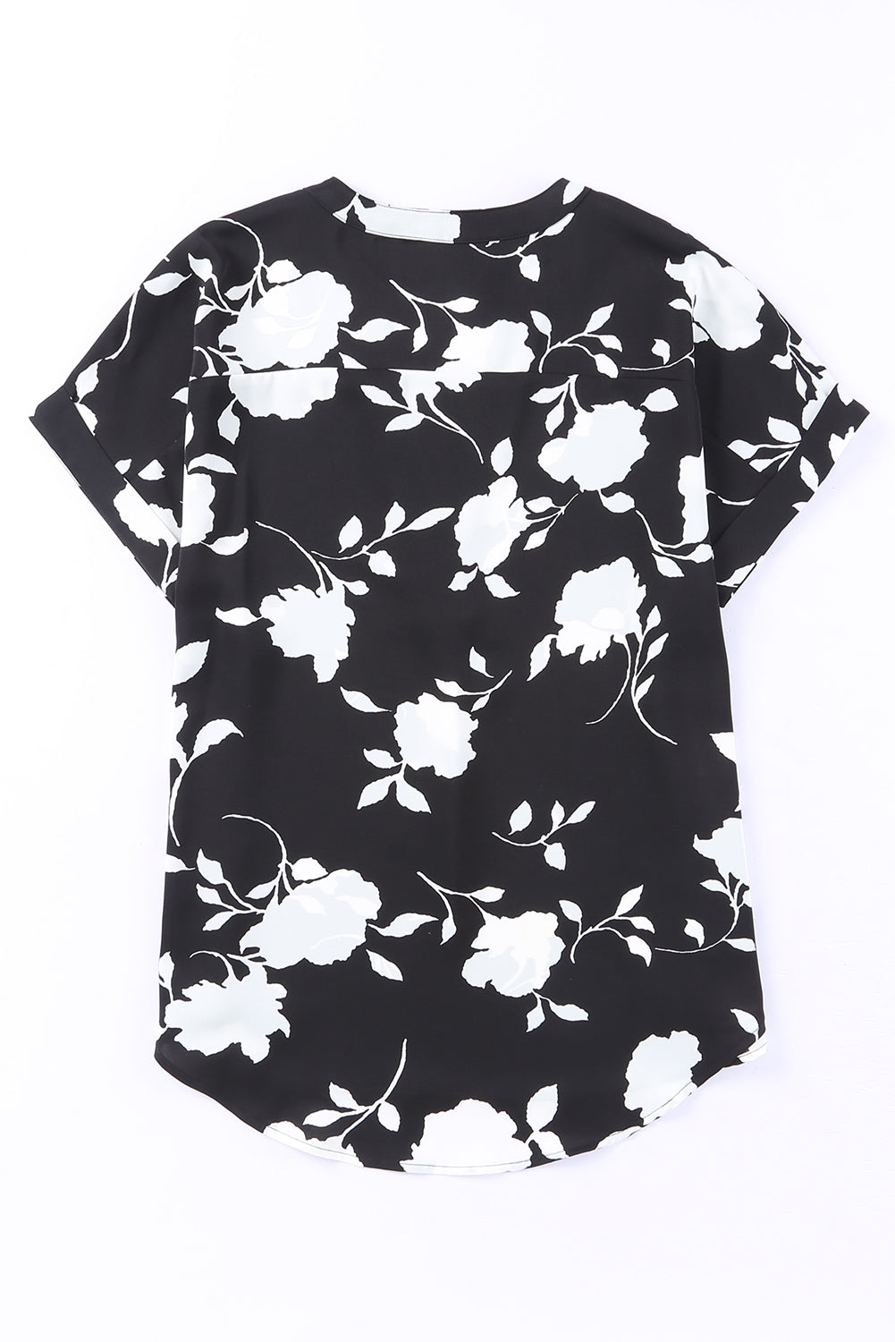 Black Floral Printed Short Sleeve Blouse