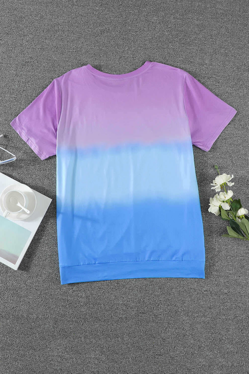 T-shirt violet à col ras du cou et tie-dye color block grande taille