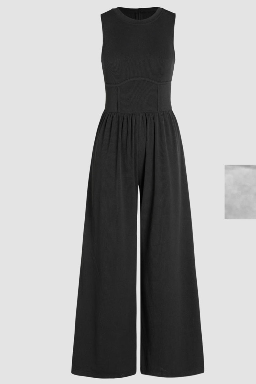 Black Plus Size Sleeveless Cinched Waist Wide Leg Jumpsuit