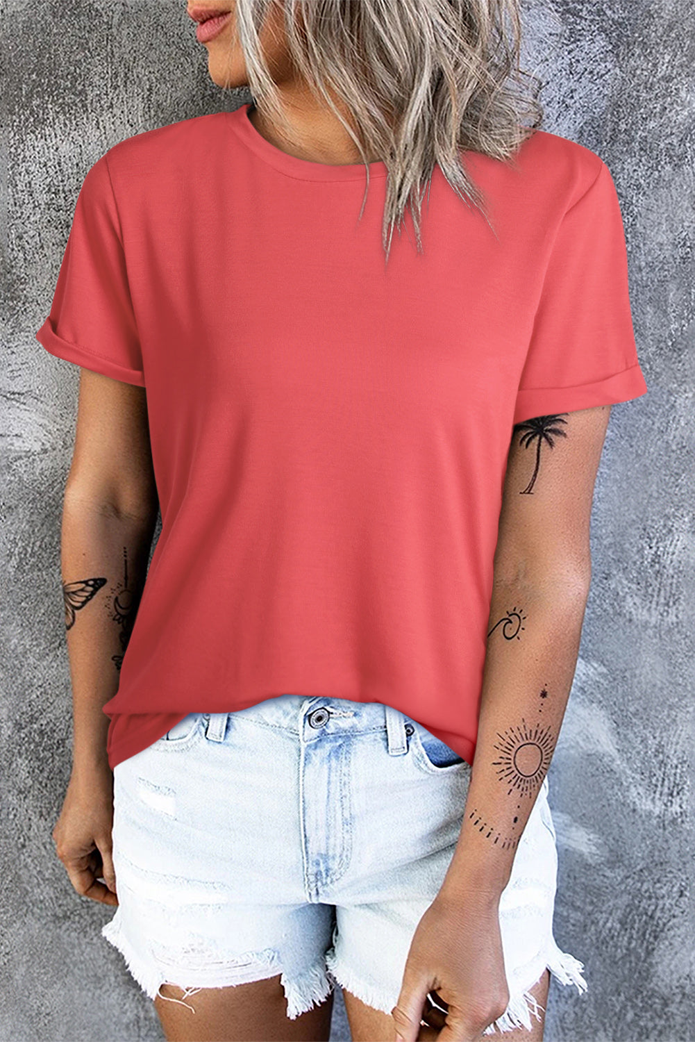 T-shirt girocollo tinta unita rosso fuoco