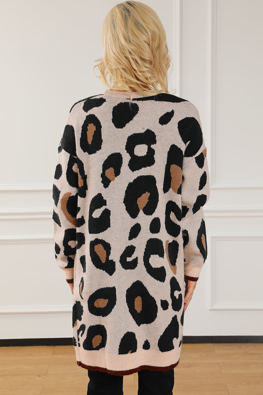 Offener Midi-Cardigan mit Leoparden-Animal-Print