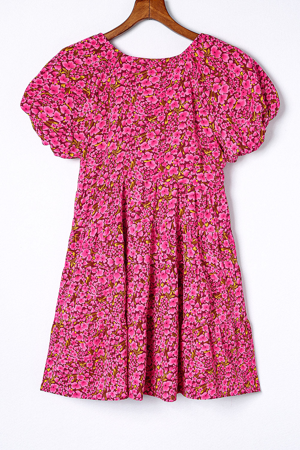 Mini obleka Babydoll s cvetličnim potiskom in napihnjenimi rokavi