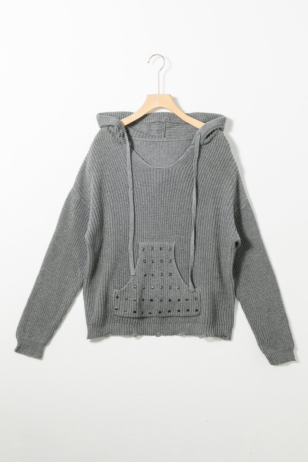 Gray Rivet Kangaroo Pocket Hooded Sweater