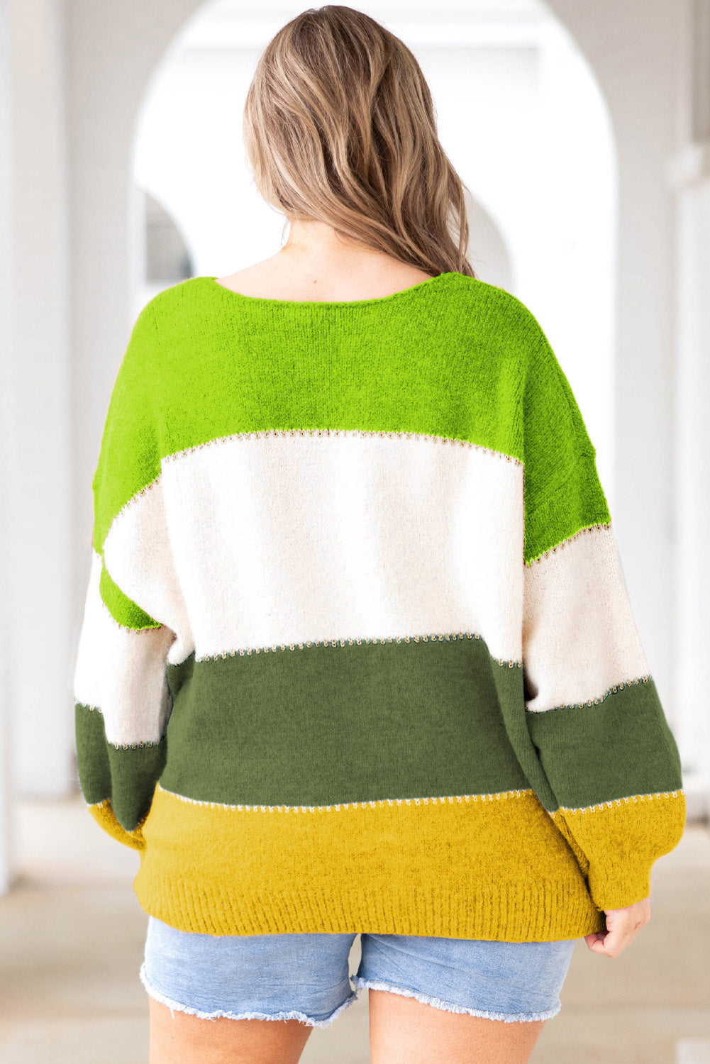 Zeleni pulover velike velikosti Color Block Patchwork