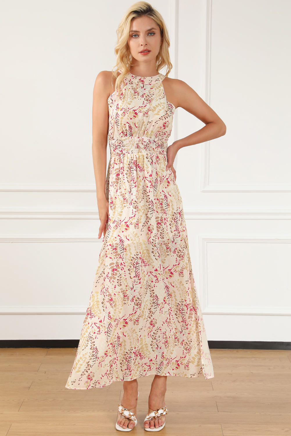 Višebojna duga cvjetna haljina s ukrštenim leđima bez leđa