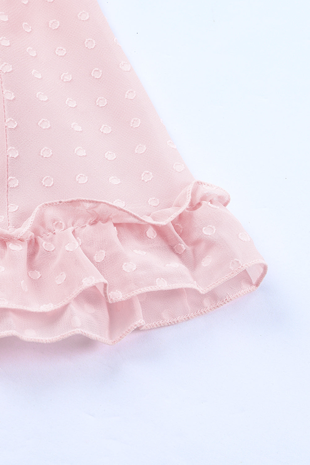 Mini-robe rose superposée à volants, dos ouvert, manches bouffantes, pois suisses