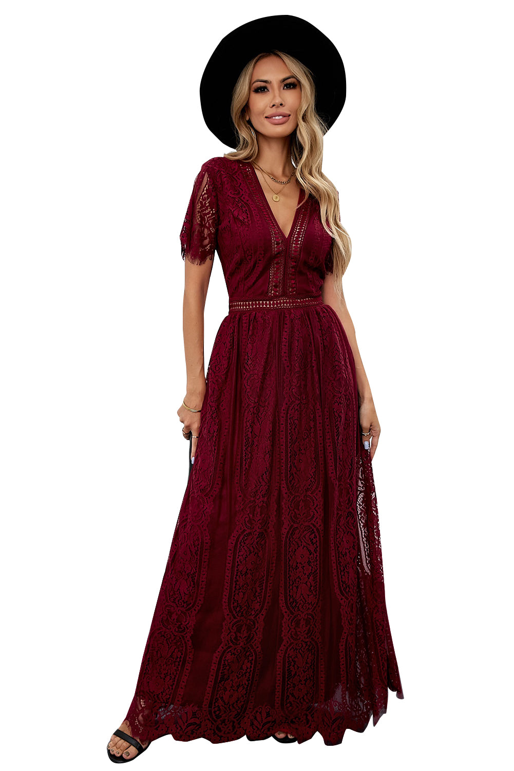 Fiery Red Blue Fill Your Heart Lace Maxi Dress